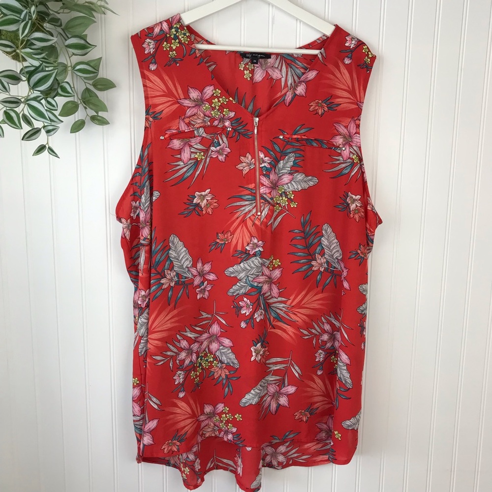 LILY MORGAN Sleeveless Coral Tunic Top Hawaiian 2X